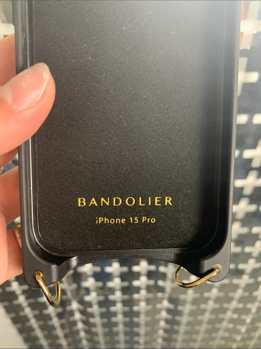 Bandolier Cream Croc-Embossed iPhone 15 Pro Phone Case with Gold Hardware